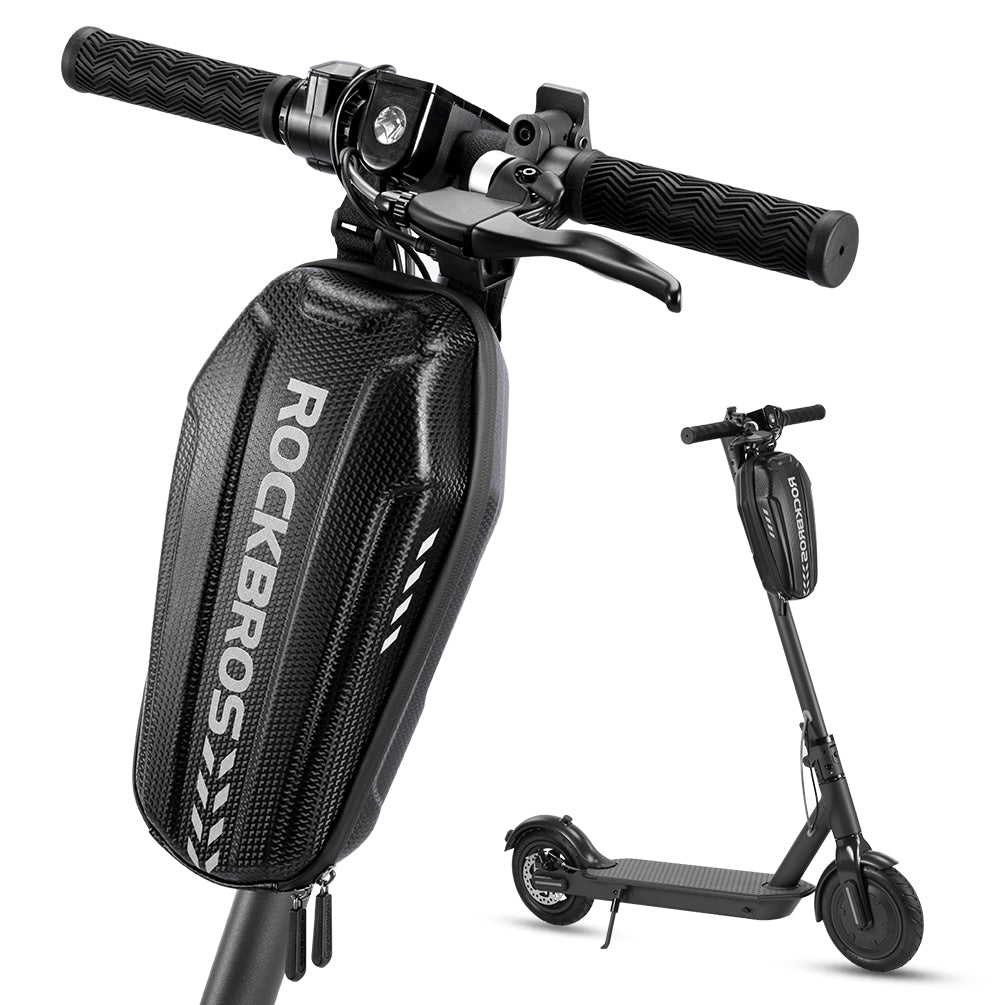 RockBros black EVA hard-shell storage bag mounted on an electric scooter stem. Image via RockBros USA.