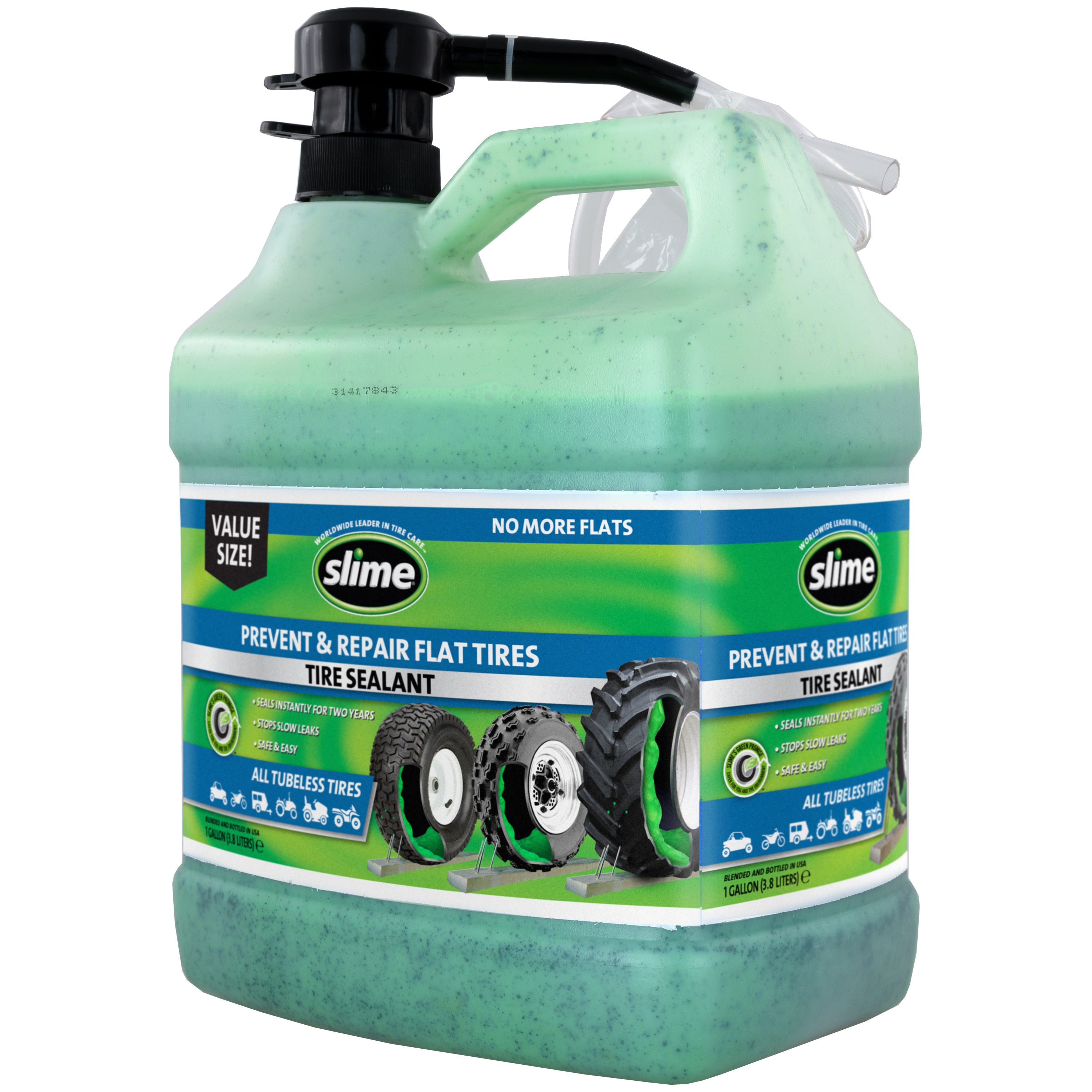 One-gallon jug of green Slime Prevent and Repair tire sealant. Image via Slime.