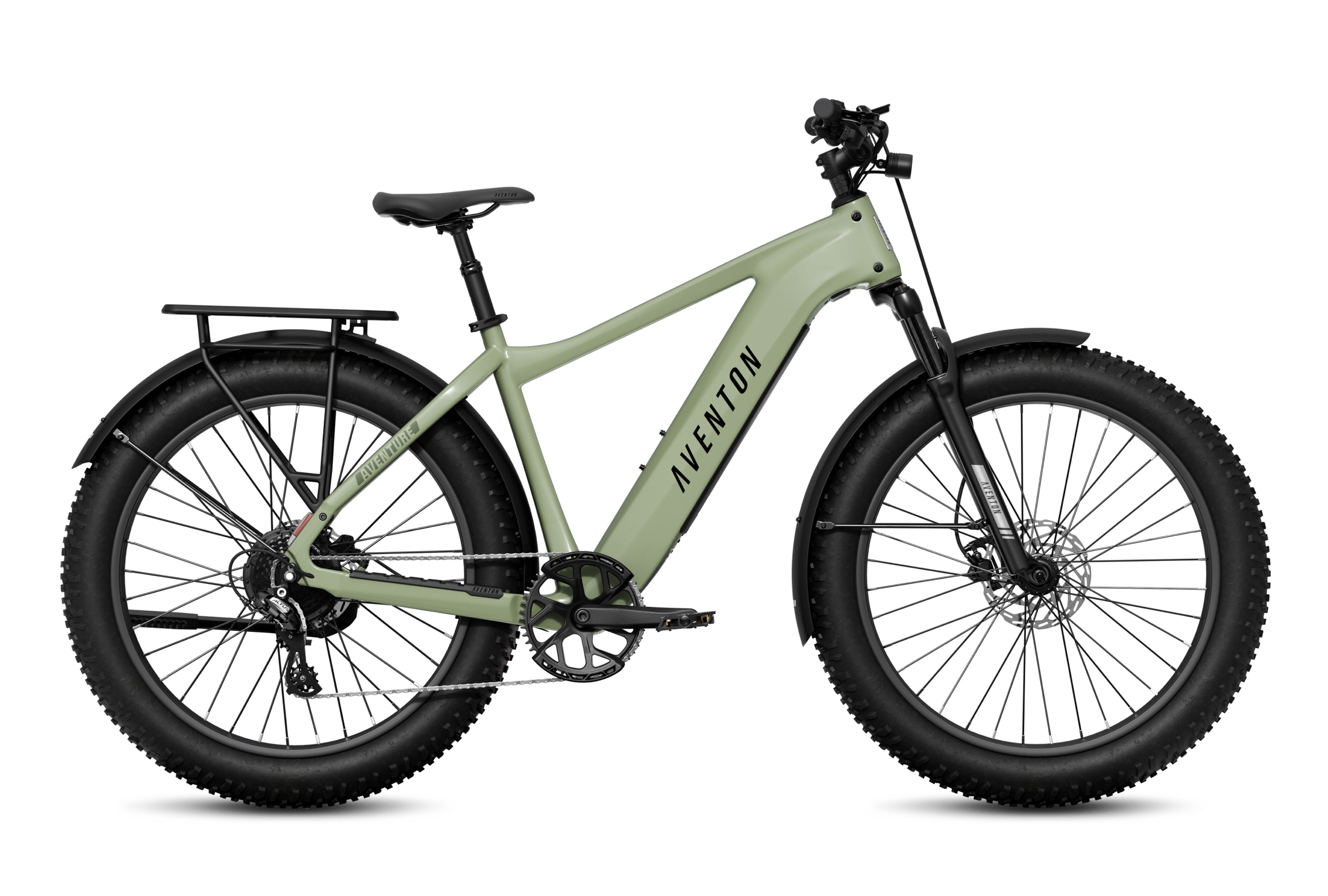 Aventon Aventure 3 fat-tire electric bike in Matcha green, side profile. Image courtesy Aventon.