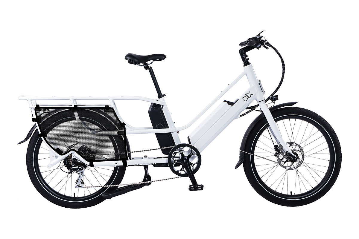 Blix Packa Genie compact cargo electric bike in Bright White with wheel guards. Image courtesy Blix Electric Bikes.