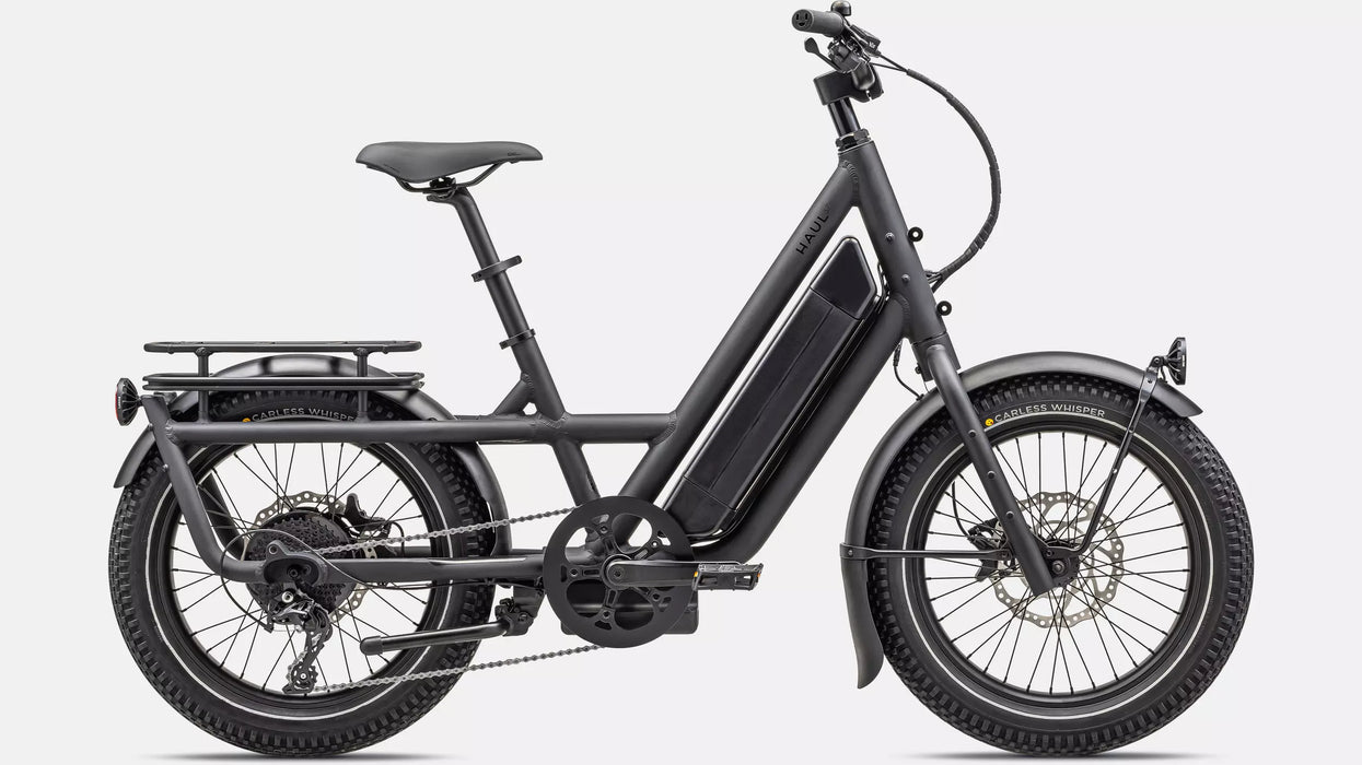 Specialized Globe Haul ST compact cargo electric bike, side profile. Specialized product photo via authorized dealer eBikes508.