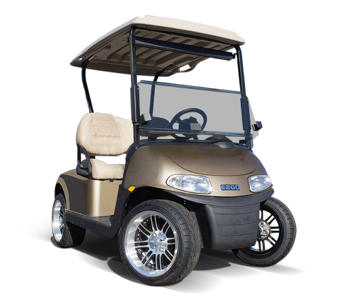 E-Z-GO Liberty lifted 4-passenger lithium golf cart. Image courtesy Golf Cart Resource.