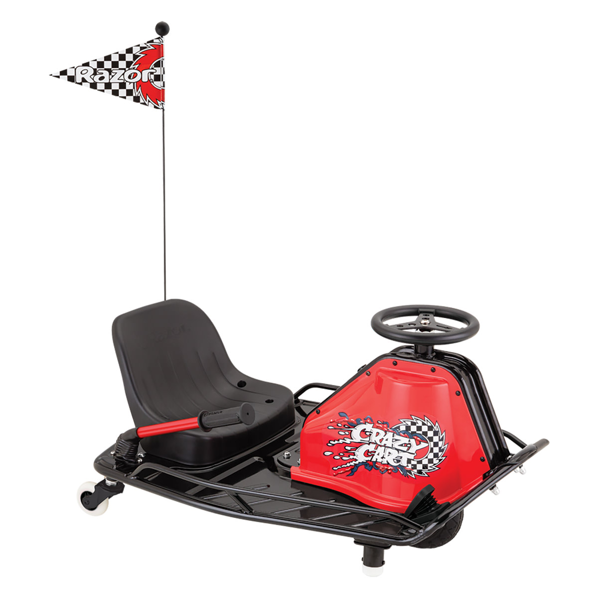 Razor Crazy Cart Sport electric drift go-kart in black and red with drift bar. Image via Razor.