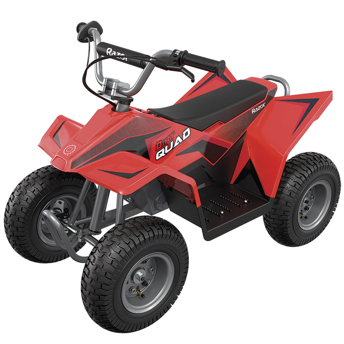 Razor Dirt Quad electric four-wheeler for kids in red with 12-inch pneumatic tires. Image via Razor.